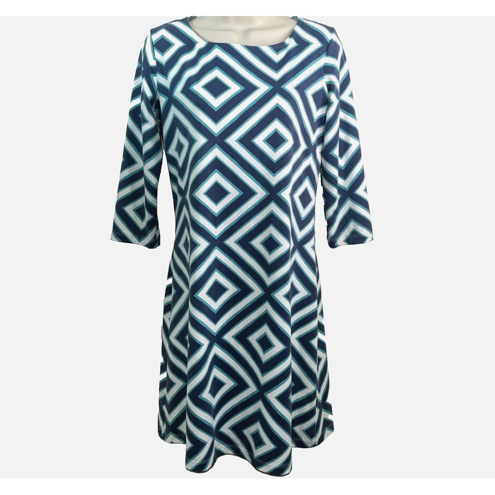 Mahi Gold Bimini Dress Geometric Print Dress‎ Aqua Navy SMALL Coastal Resort EUC